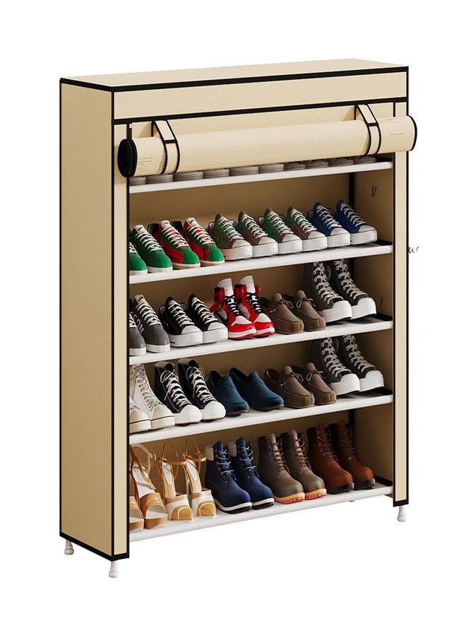 Calmootey 5 Tier Shoe Rack Organizer to Hold 25 Pairs, Portable Shoe Shelf with Nonwoven Fabric Cover for Closet Hallway, Bedroom, Entryway, Beige - Image 1