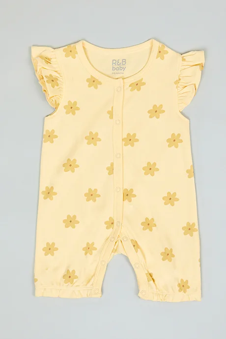 أر أند بي 3 Pack Printed Rompers with Flutter Sleeves