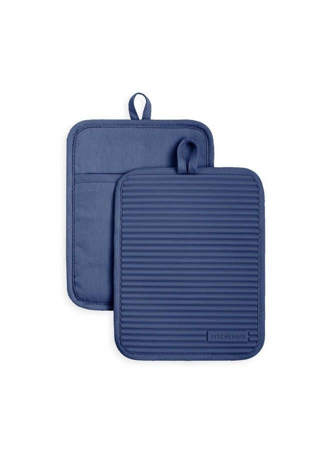 KitchenAid Ribbed Soft Silicone Pot Holder 2-Pack Set, Blue Willow, 7"x9" - Image 1