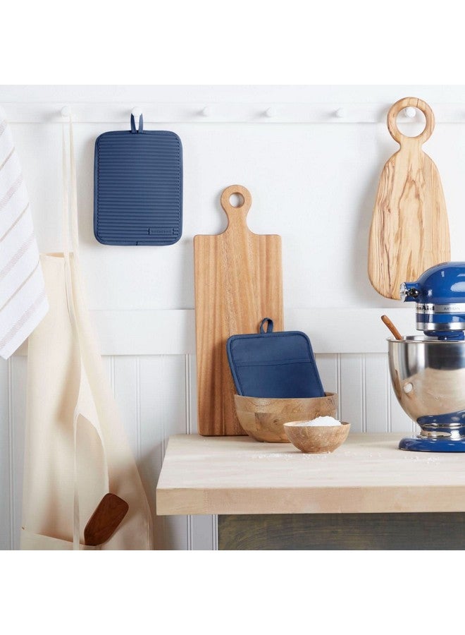 KitchenAid Ribbed Soft Silicone Pot Holder 2-Pack Set, Blue Willow, 7"x9" - Image 2