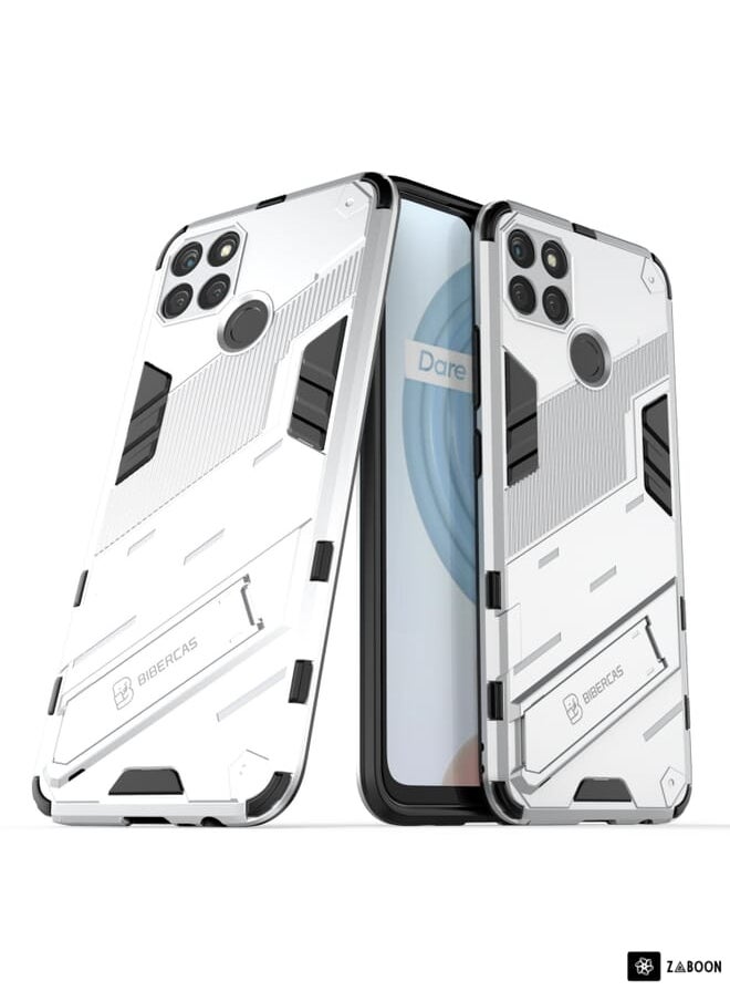 جرين تايجر - جراب Punk Armor 2 في 1 لهاتف OPPO Realme C21Y + جراب هاتف مقاوم للصدمات من مادة TPU (أبيض) - Image 1
