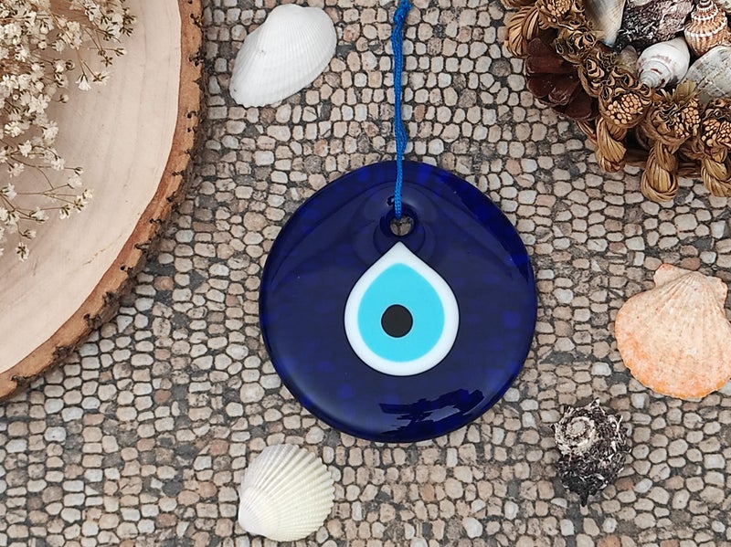 Erbulus 4.3"" Glass Blue Evil Eye Wall Hanging Ornament - Evil Eye Decor - Turkish Handmade Nazar Amulet - Home Protection Charm - Evil Eye Wall Decor Amulet In A Box - Image 4