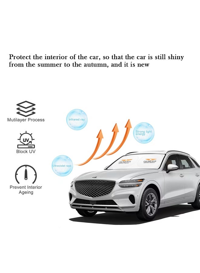 GENESIS Universal Foldable Car Windshield Sun Shade 150 x 75 cm, Front Windshield UV Protection Sunshade, Reflective Heat Shield, Foldable Auto Sun Visor Cover, Interior Heat Blocker, Dashboard Protection for Cars, SUVs and Sedans - Image 5