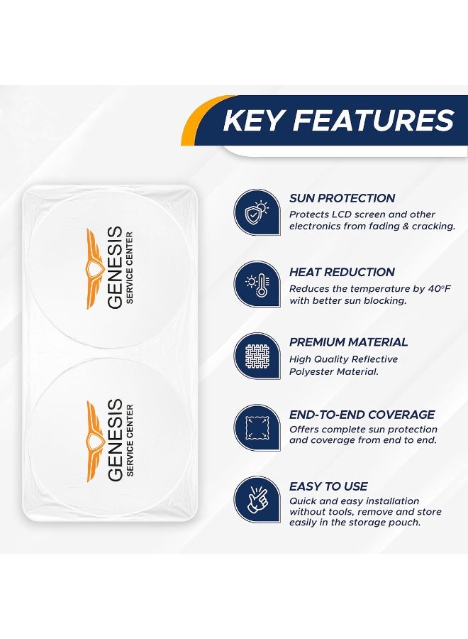 GENESIS Universal Foldable Car Windshield Sun Shade 150 x 75 cm, Front Windshield UV Protection Sunshade, Reflective Heat Shield, Foldable Auto Sun Visor Cover, Interior Heat Blocker, Dashboard Protection for Cars, SUVs and Sedans - Image 2