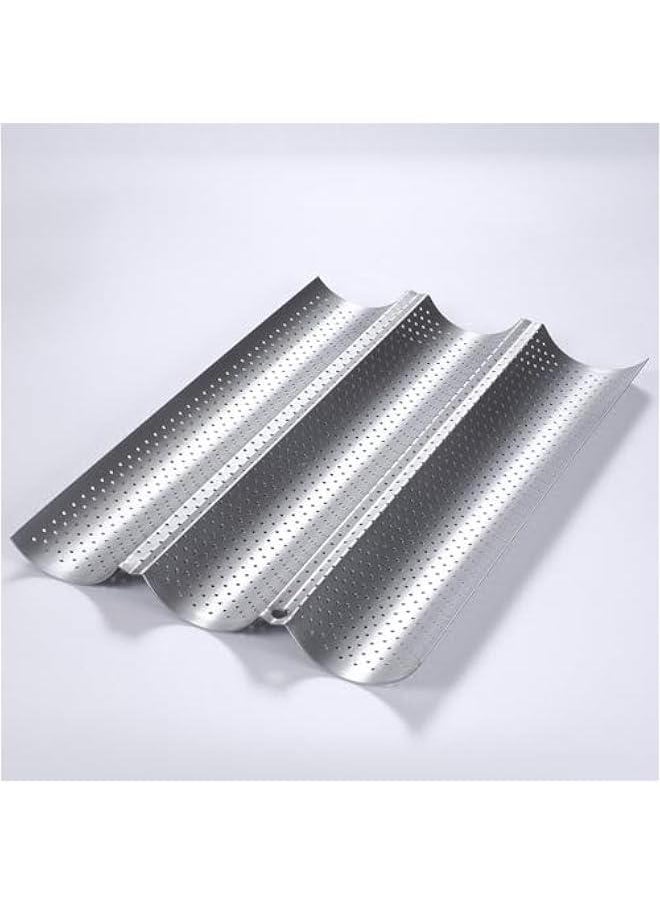 HOOKOR Nonstick Baguette Pans for French Bread Baking, PerforatedBaguettes Bakery Tray Perforated Bread Tray Baguette Baking Tray Bake Mold Toast Cooking Oven Toaster Pan (3 Wave)  - Image 1