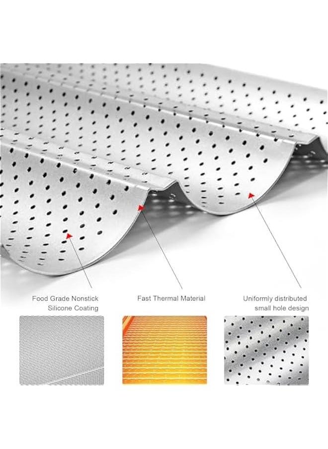 HOOKOR Nonstick Baguette Pans for French Bread Baking, PerforatedBaguettes Bakery Tray Perforated Bread Tray Baguette Baking Tray Bake Mold Toast Cooking Oven Toaster Pan (3 Wave)  - Image 3