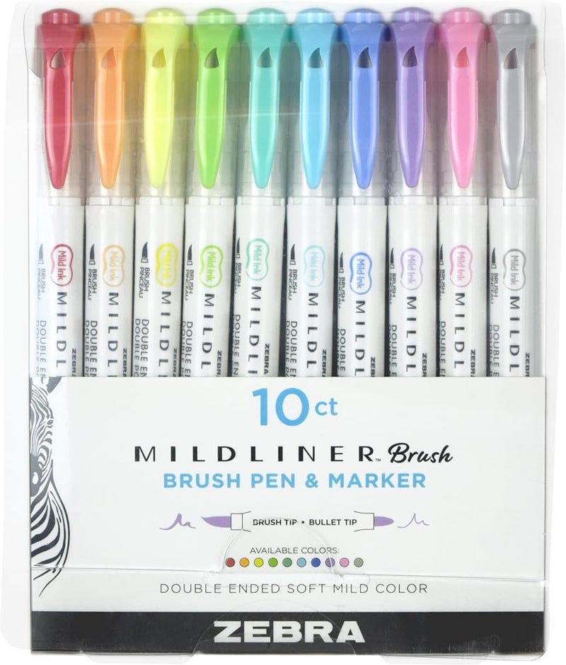 Zebra Pen Mildliner Double Ended Brush and Fine Tip Pen, Assorted Colors, 10-Count, Model Number: 79101 - Image 1