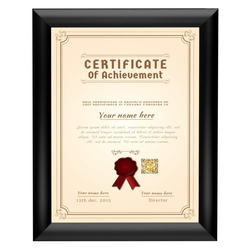 SnapeZo Black Certificate Frame 85x11 FrontLoading Aluminum 1 Inch Profile FrontLoading Snap Frame Wall Mounting - Image 1