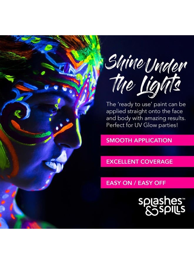 Splashes & Spills UV Face and Body Paint 10ml - 6 Pack - Neon Glow in the Dark Body Paint for Adults - Non Toxic, Vivid UV Reactive Makeup for Blacklight Parties & Events, Moisturizing Formula, by Splashes & Spills - Image 2