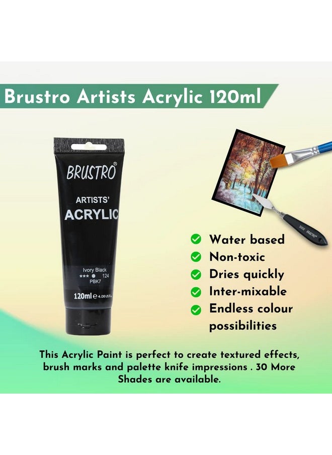 BRUSTRO BRUSTRO Artists Acrylic Paint 120ml Ivory Black | Ideal for Paper, Canvas, Water-based Colours, Non-toxic, Inter-mixable Colors, Crafters, Fine Art Students and Professionals  - Image 2