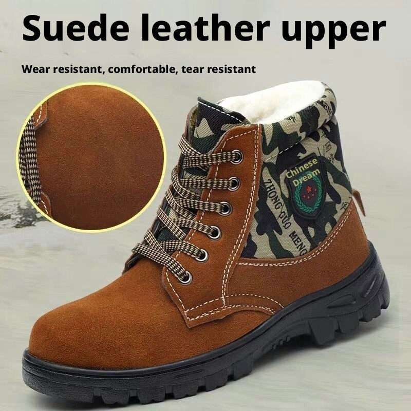 Winter Safety Shoes Men's High Top Thick Warm Steel Toe Anti-smash Anti-puncture Work Boots - Image 3