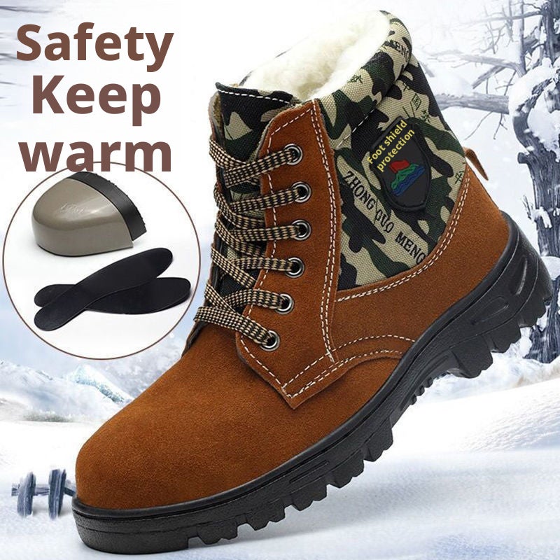 Winter Safety Shoes Men's High Top Thick Warm Steel Toe Anti-smash Anti-puncture Work Boots - Image 1