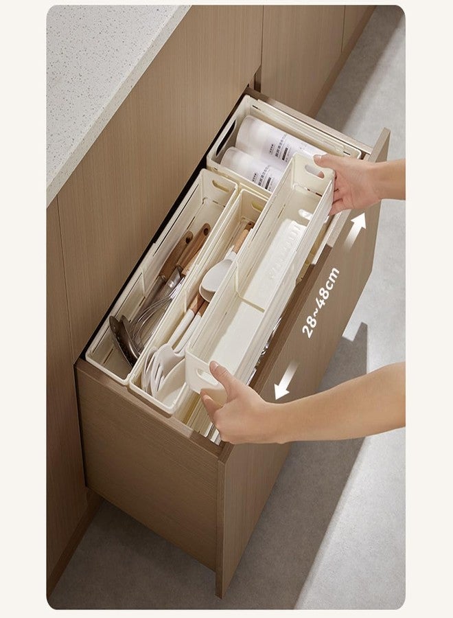 ARUP Set Of 3 Stackable Foldable Slider Storage Box | Multipurpose Adjustable storage organizer for Home & Kitchen Accessories | White - Image 2