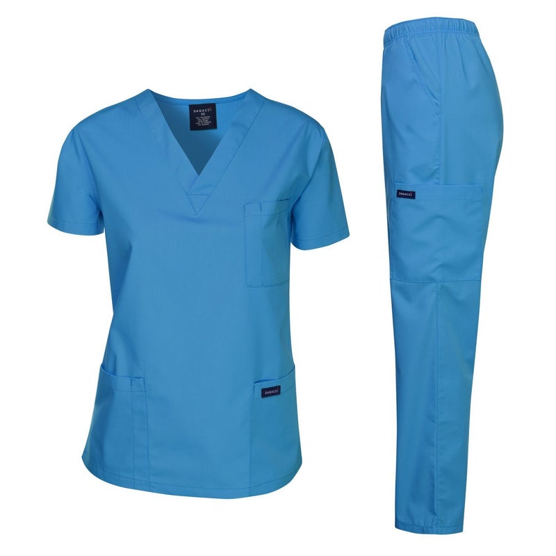 Dagacci Medical Uniform Womens and Mens Scrub Set Unisex Medical Scrub Shirt Top and Pant, Turquoise, Small - Image 1