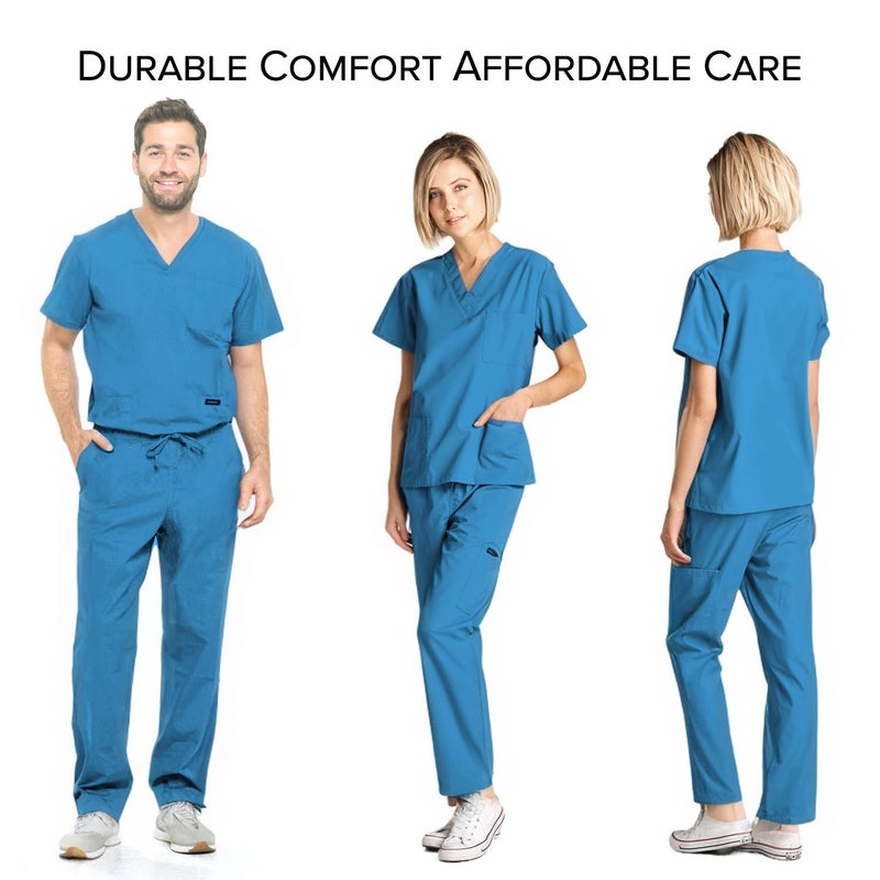 Dagacci Medical Uniform Womens and Mens Scrub Set Unisex Medical Scrub Shirt Top and Pant, Turquoise, Small - Image 3