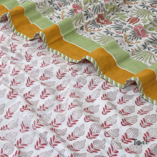 TOAIArt Premium Jaipuri Dohar | AC Blanket Summer Quilt | Hand Block Printed | 3 Layers | Reversible | 150GSM 100% Mulmul Cotton | 100% Cotton Flannel Filling | Queen 90" X 108" | Spring Floral - Image 5