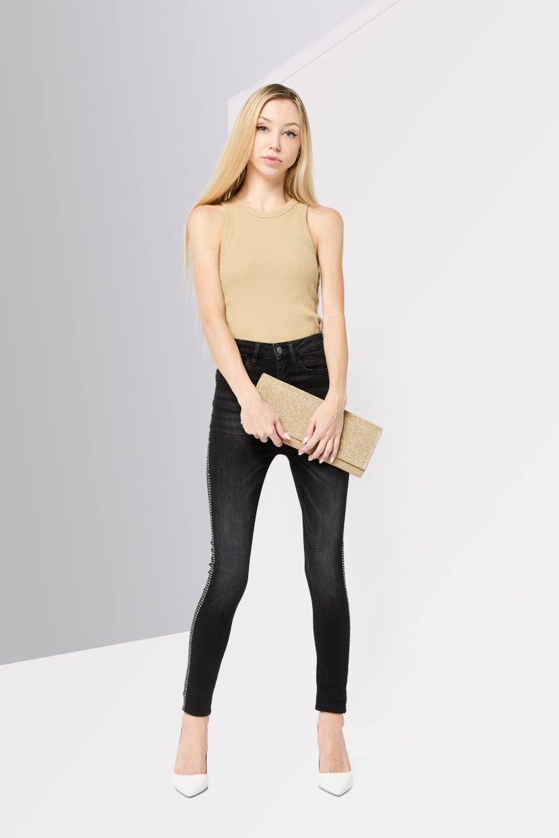 GUESS Women Skinny Fit Washed Stretchable Denim Jeans, Black - Image 2