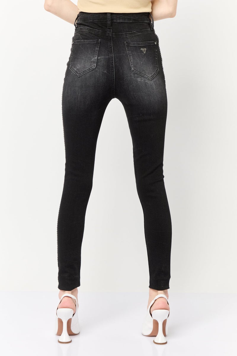 GUESS Women Skinny Fit Washed Stretchable Denim Jeans, Black - Image 4