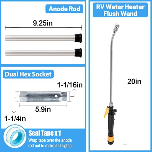 PAMASE 5Pcs RV Water Heater Anode Rod & Flush Wand & Element Socket Set - 9.25"L x 3/4"NPT Thread Magnesium Rod for Suburban, Mor-Flo, with Dual Hex Wrench, Camper Hot Water Tank Cleaning Rinser - Image 5