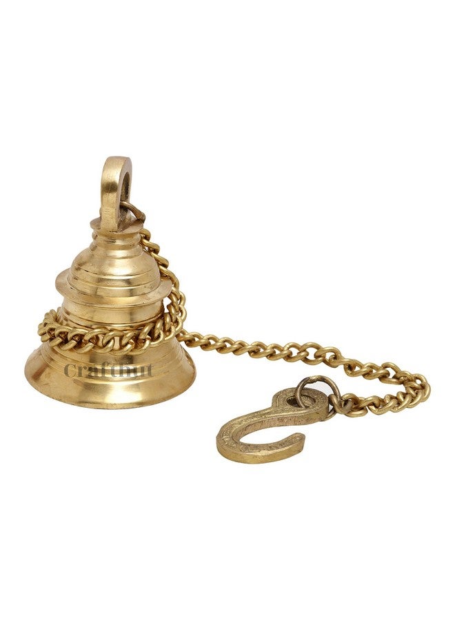 CRAFTHUT Beautiful Brass Hanging Bell with Chain for Temple, Door, Hallway, Porch Or Balcony H - 10 Cm - Image 1