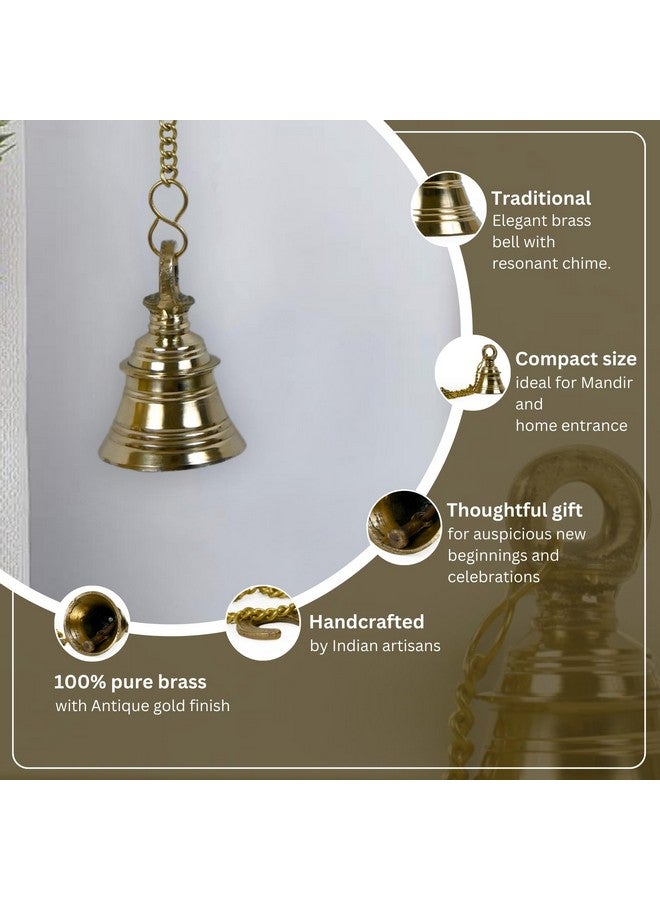 CRAFTHUT Beautiful Brass Hanging Bell with Chain for Temple, Door, Hallway, Porch Or Balcony H - 10 Cm - Image 3