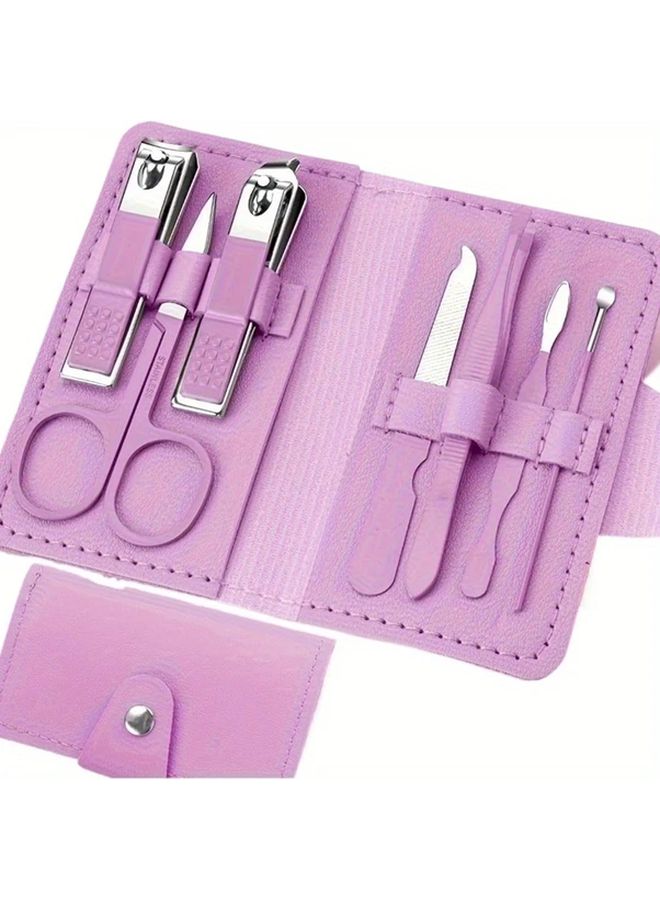 مجموعة العناية بالأظافر البنفسجي شفرات فولاذ عالي الكربون مجموعة العناية باليدين والقدمين مناسبة للسفر - Image 1
