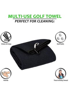 ShebSheb Golf Towels and Brush Tool Kit, Microfiber Waffle Pattern Tri-fold Golf Towel - Brush Tool Kit with Club Groove Cleaner  - Image 2