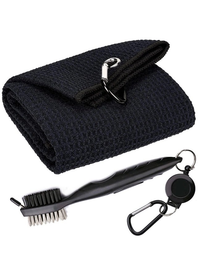 ShebSheb Golf Towels and Brush Tool Kit, Microfiber Waffle Pattern Tri-fold Golf Towel - Brush Tool Kit with Club Groove Cleaner  - Image 1