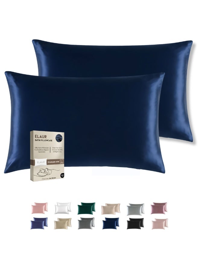 ELAUR Satin Pillowcase for Hair and Skin, Super Soft and Cooling Similar to Silk Pillow Cases 2 Pack with Envelope Closure, Gift for Women Men(20"x26" Standard Size) (Navy Blue) - Image 1