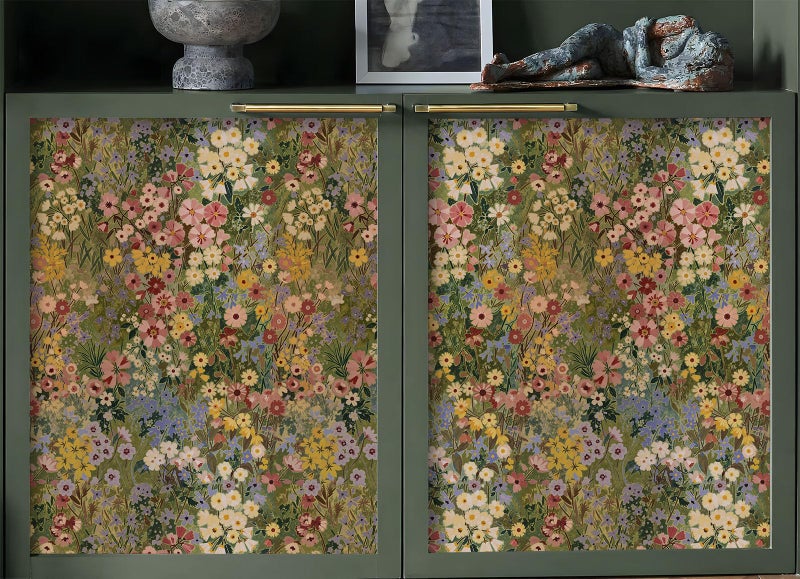 Vintique Floral Wallpaper Peel and Stick Boho Wall Paper Removable Waterproof Green Petal Pattern Contact Paper for Bedroom, Bathroom, Home Wall 17.3" x 393.7" - Image 4