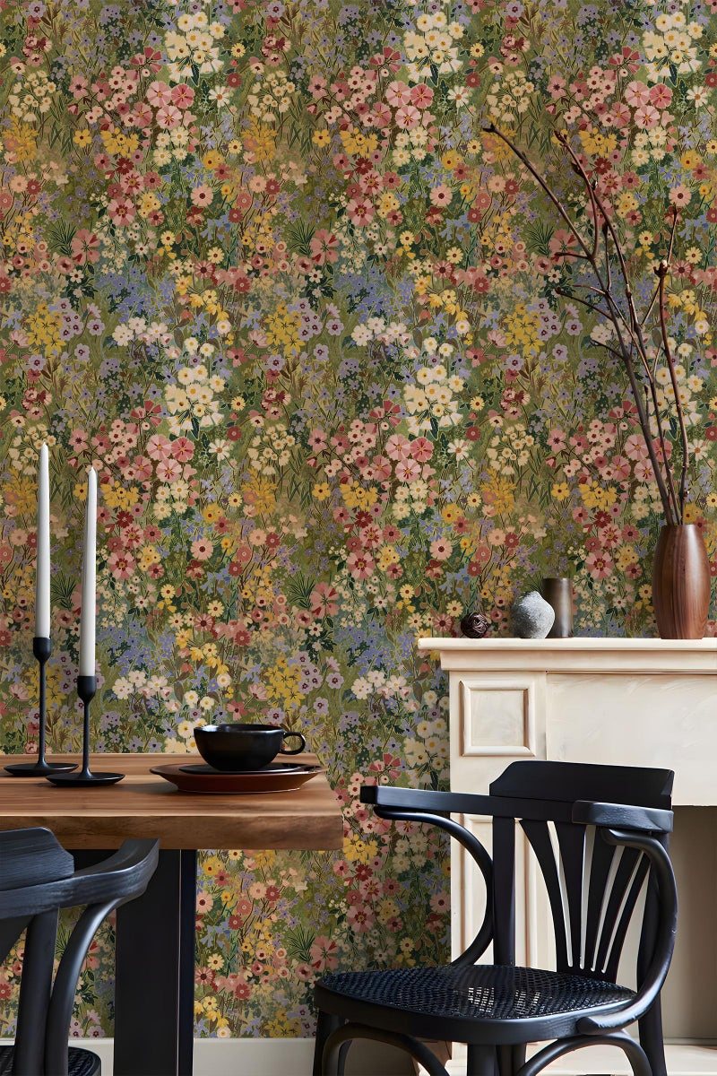 Vintique Floral Wallpaper Peel and Stick Boho Wall Paper Removable Waterproof Green Petal Pattern Contact Paper for Bedroom, Bathroom, Home Wall 17.3" x 393.7" - Image 3