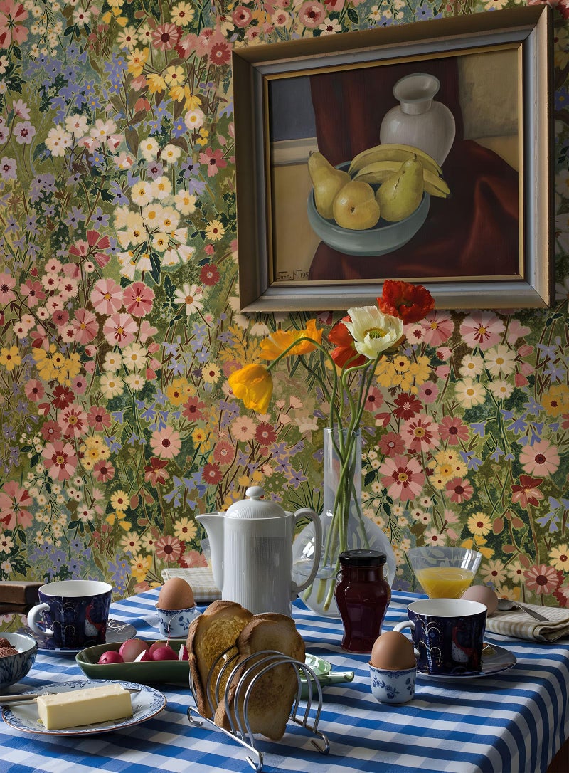 Vintique Floral Wallpaper Peel and Stick Boho Wall Paper Removable Waterproof Green Petal Pattern Contact Paper for Bedroom, Bathroom, Home Wall 17.3" x 393.7" - Image 5