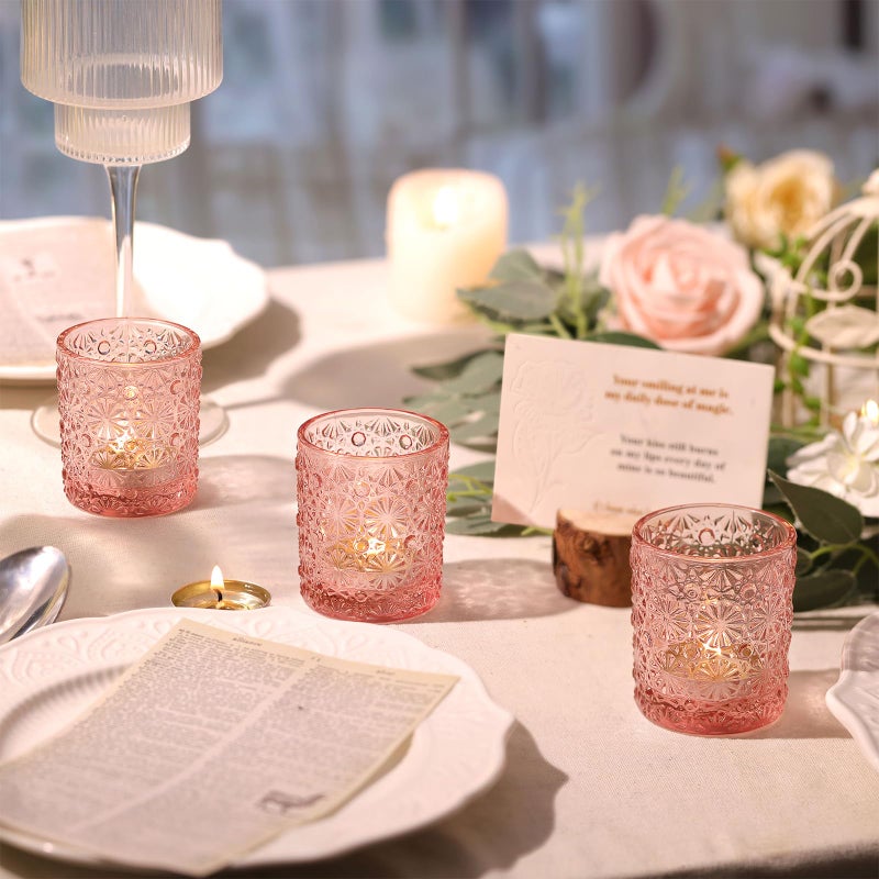 Lanttu Pink Votive Candle Holder Set of 12, Flower Tea Lights Candles Holders for Wedding Table Centerpieces, Birthday Parties, Anniversary, Pink Bridal Shower and Holiday Decorations - Image 2