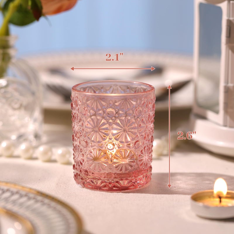 Lanttu Pink Votive Candle Holder Set of 12, Flower Tea Lights Candles Holders for Wedding Table Centerpieces, Birthday Parties, Anniversary, Pink Bridal Shower and Holiday Decorations - Image 4