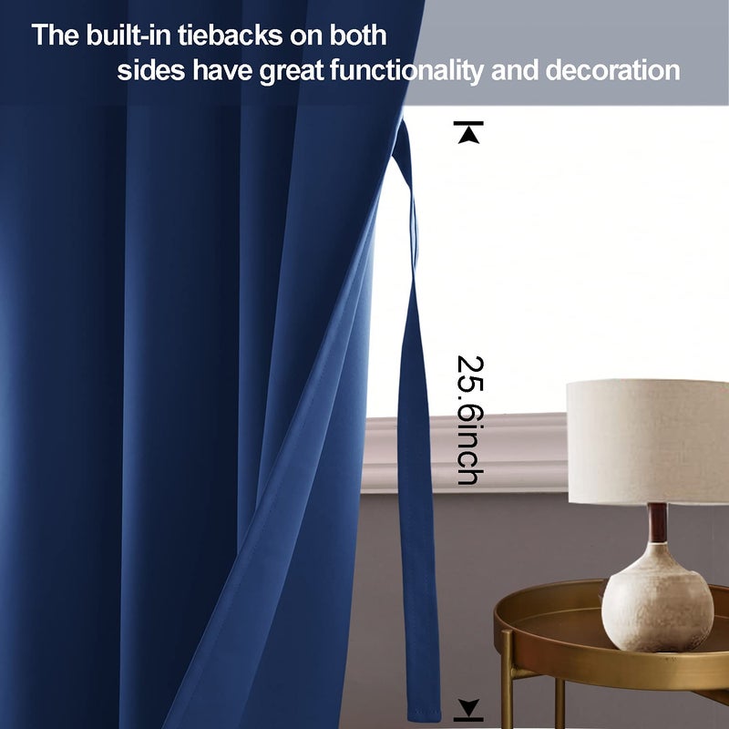 JIUZHEN Blackout Curtains with Tiebacks-Thermal Insulated  Light Blocking and Noise Reducing Grommet Curtain Drapes for Bedroom/Living Room  Set of 2 Curtain Panels  42x54 Inch Length  Classic Blue - Image 3