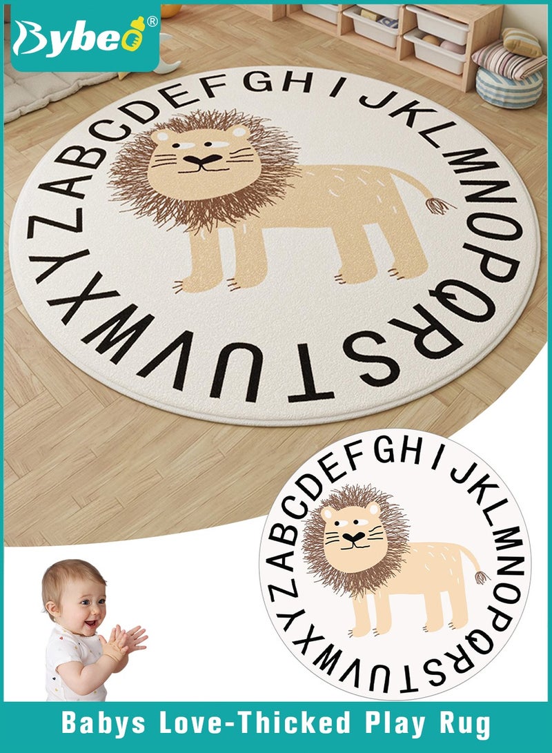 Bybeo Round Rug for Baby, Kids Play Mat, Toddlers Crawling Cushion for Boys and Girls, Cute Circle Carpet for Kids Room Bedroom Playroom, Non-slip, Washable, Faux-cashmere, Soft，120cm - Image 1