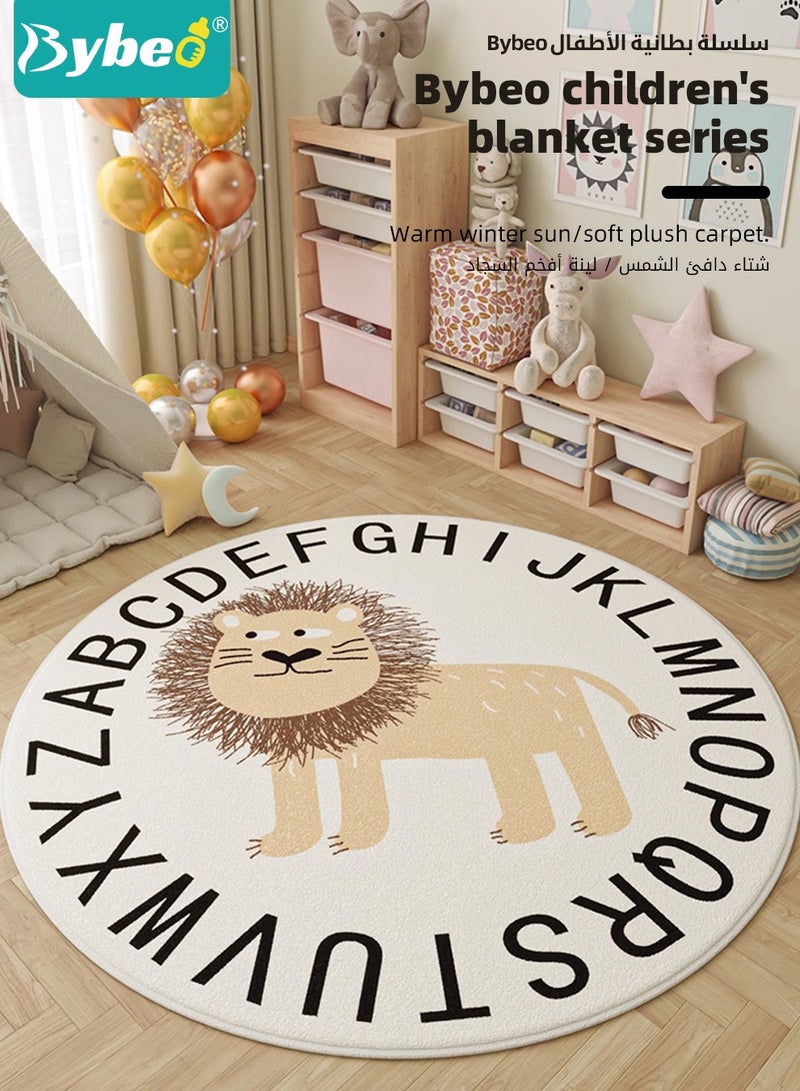 Bybeo Round Rug for Baby, Kids Play Mat, Toddlers Crawling Cushion for Boys and Girls, Cute Circle Carpet for Kids Room Bedroom Playroom, Non-slip, Washable, Faux-cashmere, Soft，120cm - Image 2