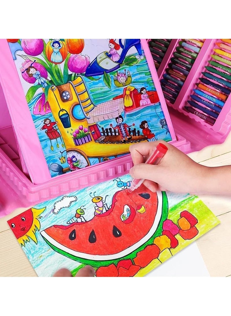 INFLUX 208 PCS Art Supplies, Drawing Art Kit for Kids, Art Set with Double Sided Trifold Easel, Oil Pastels, Crayons, Colored Pencils, Watercolor Pens Gift for Girls and Boys, Pink - Image 1