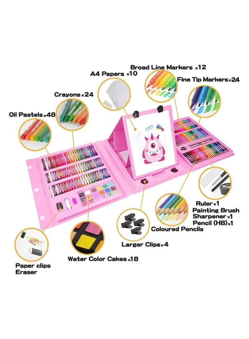 INFLUX 208 PCS Art Supplies, Drawing Art Kit for Kids, Art Set with Double Sided Trifold Easel, Oil Pastels, Crayons, Colored Pencils, Watercolor Pens Gift for Girls and Boys, Pink - Image 4