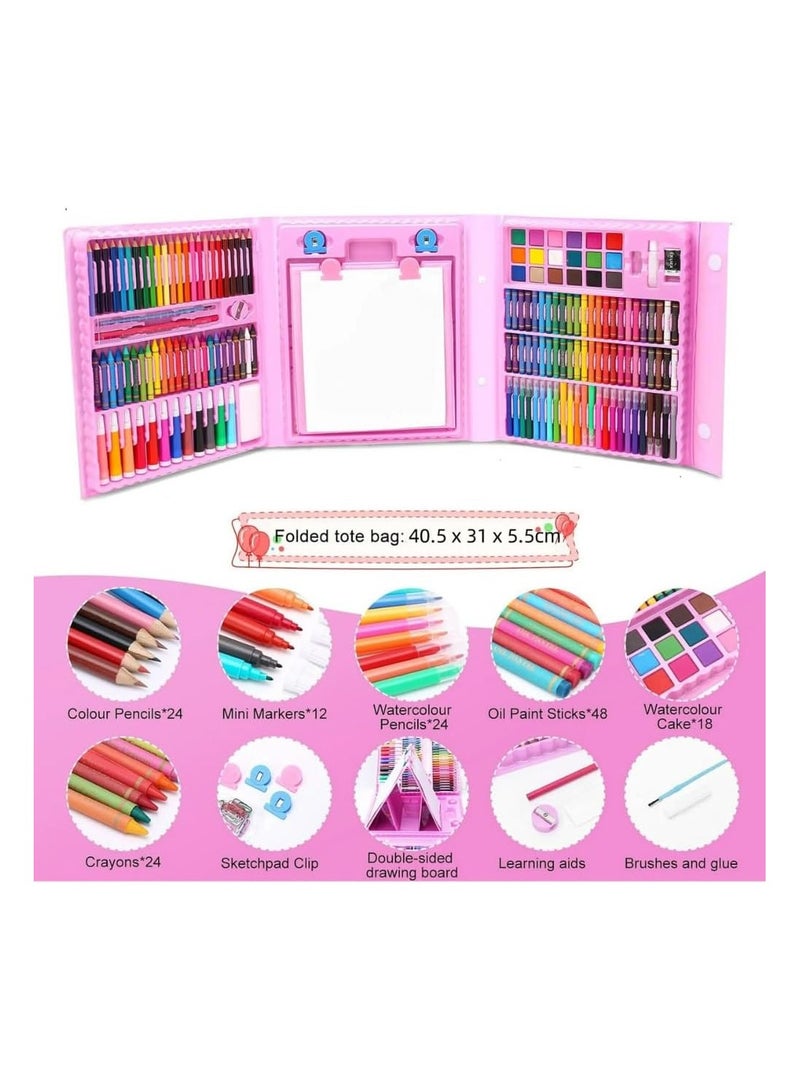INFLUX 208 PCS Art Supplies, Drawing Art Kit for Kids, Art Set with Double Sided Trifold Easel, Oil Pastels, Crayons, Colored Pencils, Watercolor Pens Gift for Girls and Boys, Pink - Image 5