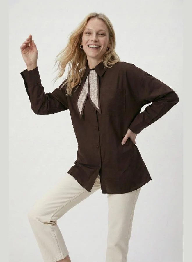 Lela Lela Relaxed Fit Classic Collar Shirt With Scarf Detail And Chest Pocket, Women'S Shirt 6925427