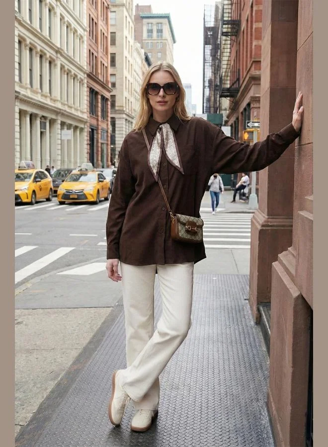 Lela Lela Relaxed Fit Classic Collar Shirt With Scarf Detail And Chest Pocket, Women'S Shirt 6925427