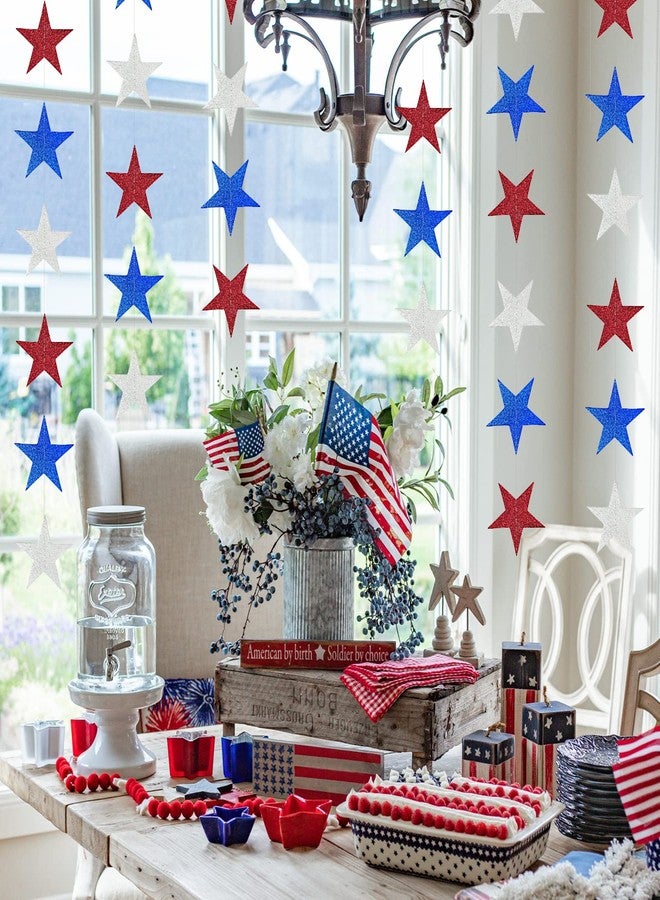 UNIIDECO Star Garland, 4 Pack Red White and Blue Star Decorations for 4th of July Patriotic Decor Flag Day Independence Day Memorial Day Labor Day Veterans Day President's Day Party - Image 4
