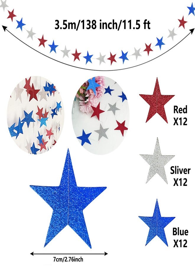 UNIIDECO Star Garland, 4 Pack Red White and Blue Star Decorations for 4th of July Patriotic Decor Flag Day Independence Day Memorial Day Labor Day Veterans Day President's Day Party - Image 2
