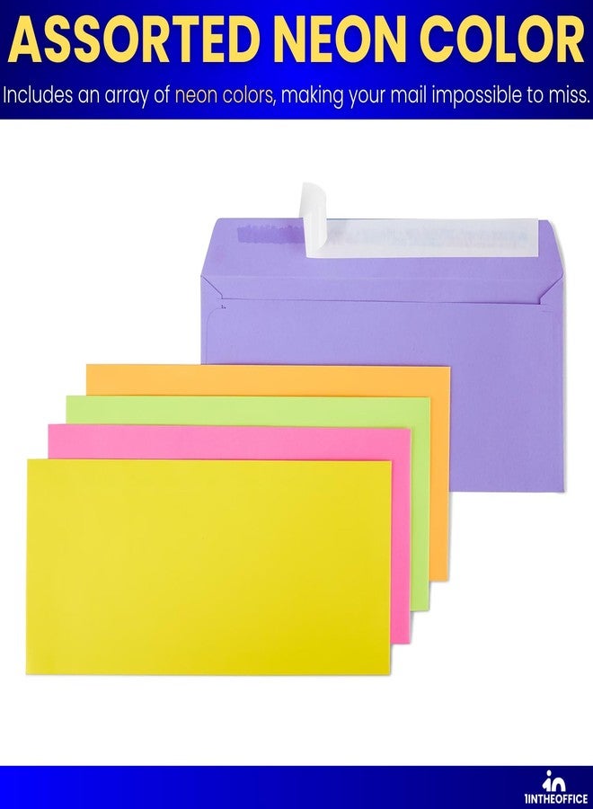1InTheOffice EasyClose Neon Brights Color Envelopes, 10, Assorted, 4 1/8"H x 9 1/2"W, 50/Pack (Assorted Pastel) - Image 3