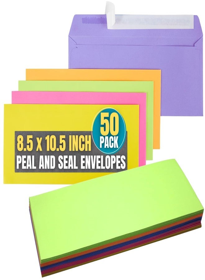1InTheOffice EasyClose Neon Brights Color Envelopes, 10, Assorted, 4 1/8"H x 9 1/2"W, 50/Pack (Assorted Pastel) - Image 1