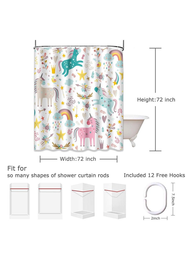 Kids Unicorn Shower Curtain - 72x72 Inch Blue and Pink Animal Pattern - Durable, Waterproof Polyester Fabric with Hooks for Children's Bathroom - Image 2