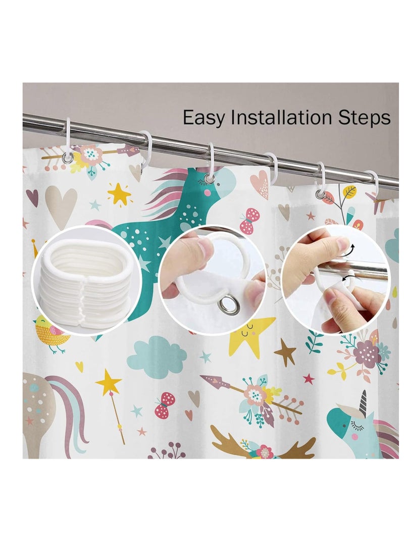 Kids Unicorn Shower Curtain - 72x72 Inch Blue and Pink Animal Pattern - Durable, Waterproof Polyester Fabric with Hooks for Children's Bathroom - Image 4