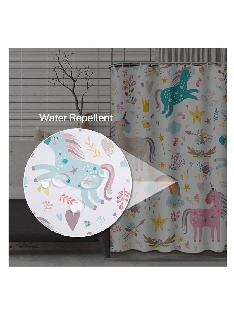 Kids Unicorn Shower Curtain - 72x72 Inch Blue and Pink Animal Pattern - Durable, Waterproof Polyester Fabric with Hooks for Children's Bathroom - Image 3