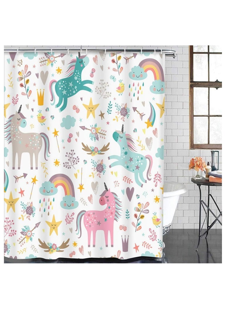 Kids Unicorn Shower Curtain - 72x72 Inch Blue and Pink Animal Pattern - Durable, Waterproof Polyester Fabric with Hooks for Children's Bathroom - Image 5
